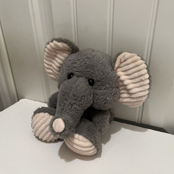 Five Below Gray Elephant Plush Sitting Light Pink Ribbed Ears Feet 9" Stuff Toy - Picture 5 of 8